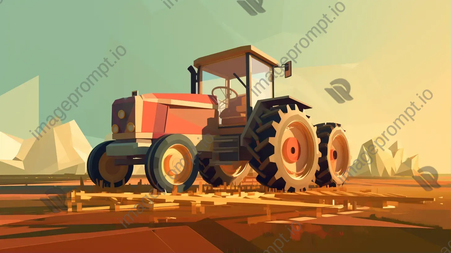 Low poly tractor in the field incorporating Bauhaus-style minimalism - Image 1