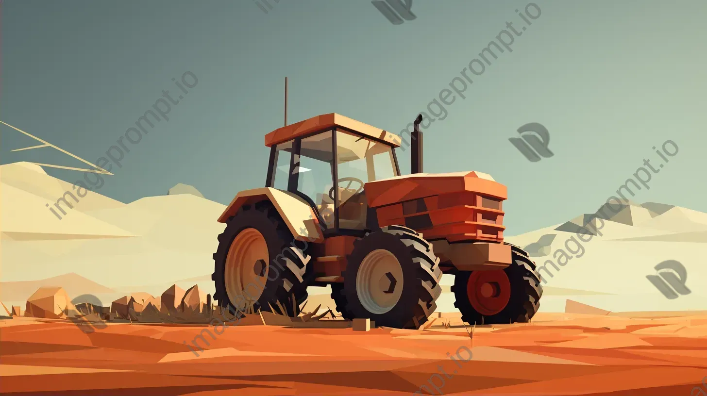 Low poly tractor in the field incorporating Bauhaus-style minimalism - Image 2