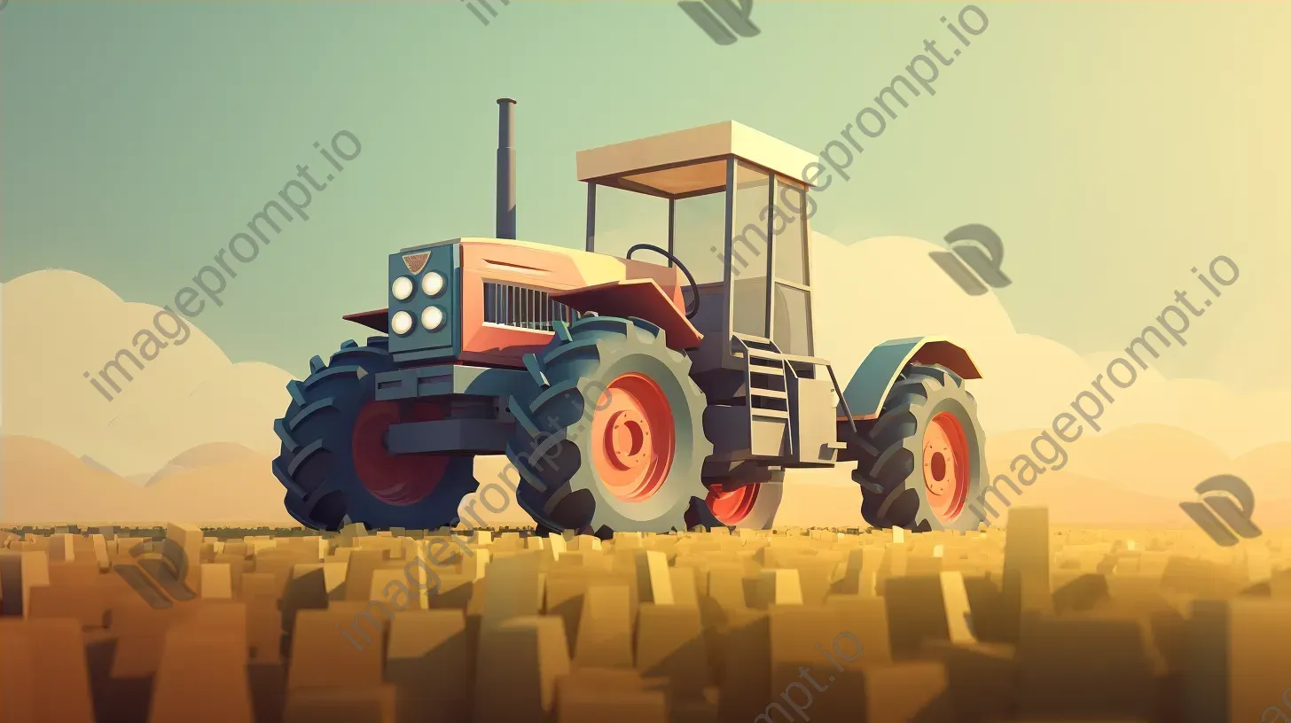 Low poly tractor in the field incorporating Bauhaus-style minimalism - Image 4