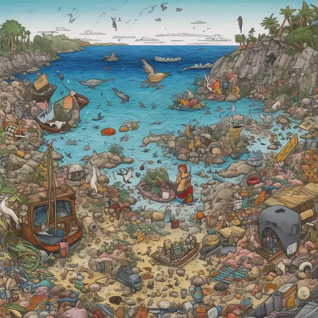 Image of a polluted beach with stranded marine life and plastic waste - Image 3