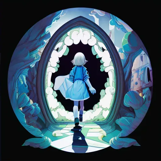 Young girl entering a magical mirror-like portal - Image 2