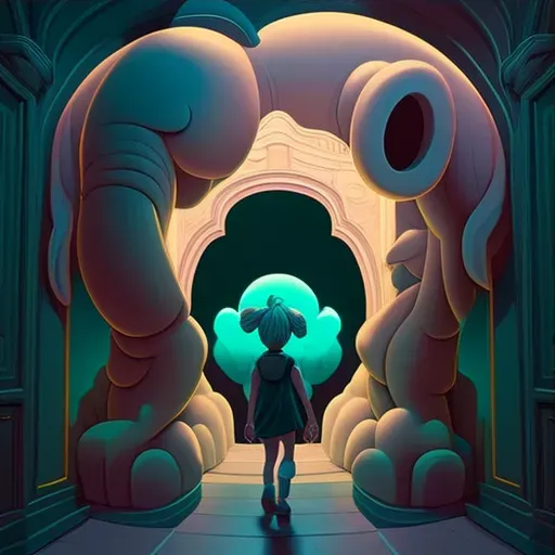 Young girl entering a magical mirror-like portal - Image 3