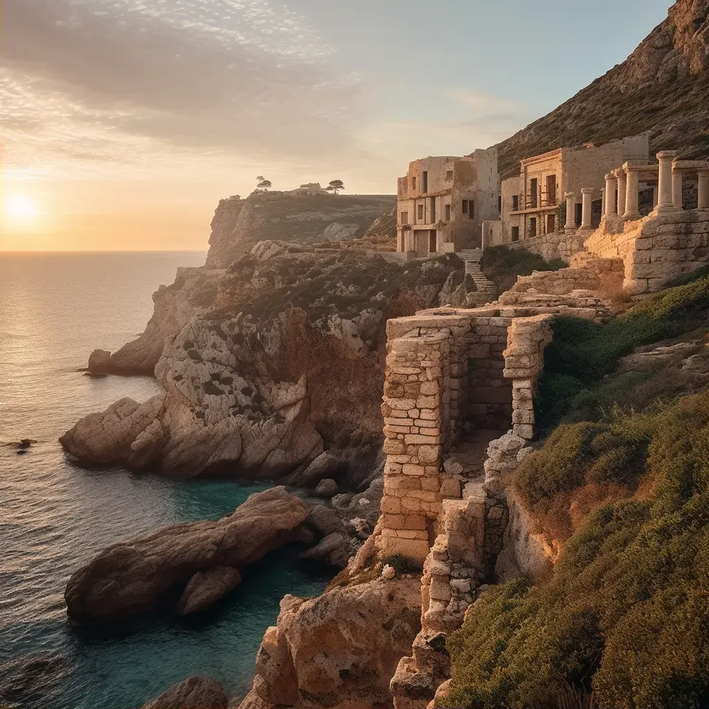 Ancient Greek ruins on a seaside cliff at sunset - Image 2