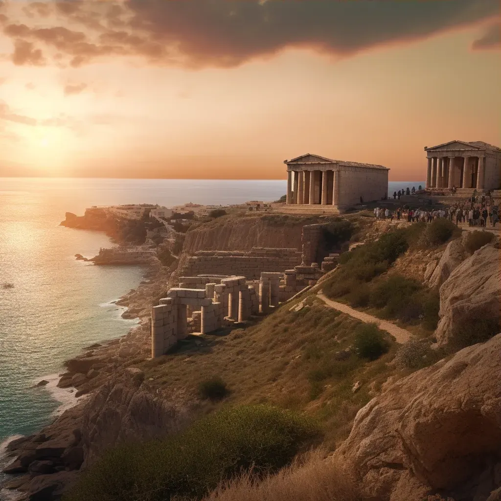 Ancient Greek ruins on a seaside cliff at sunset - Image 3