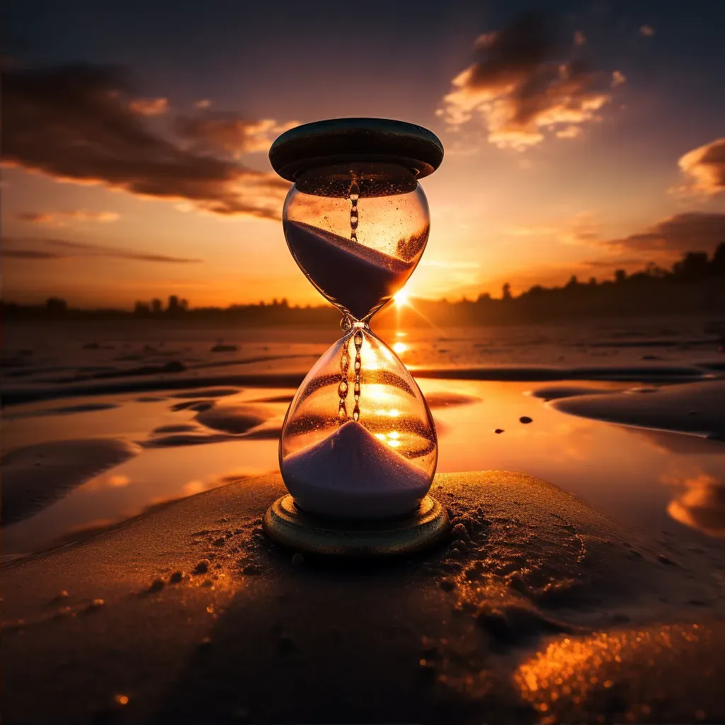 Image of an hourglass with sand flowing against a sunset background - Image 2