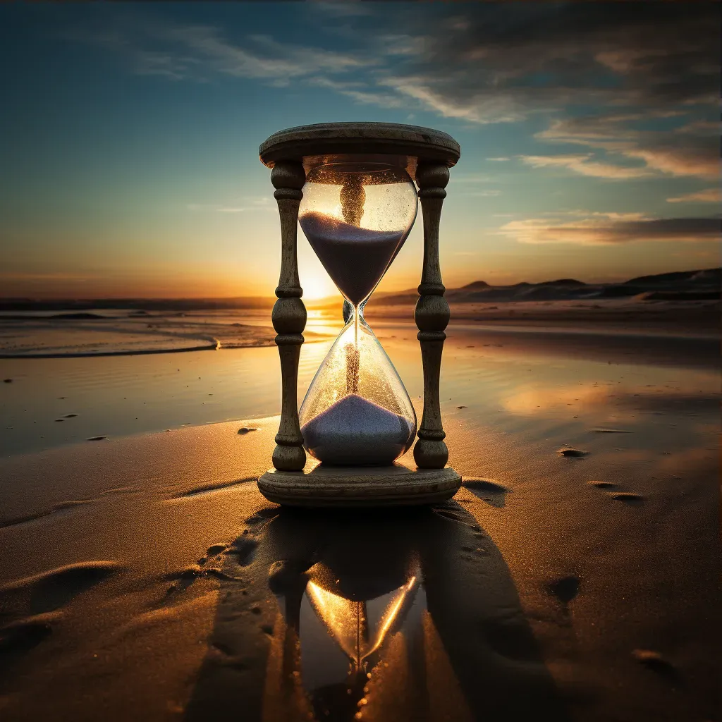 Image of an hourglass with sand flowing against a sunset background - Image 3