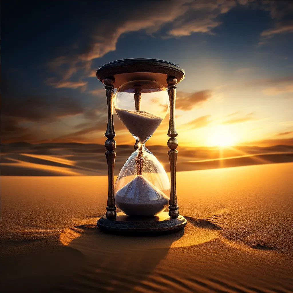 Image of an hourglass with sand flowing against a sunset background - Image 4