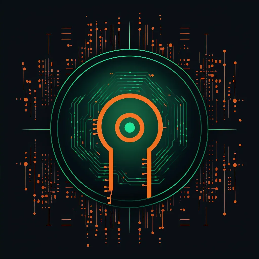 Retro-futuristic financial technology logo with green and orange colors on a dark background - Image 2