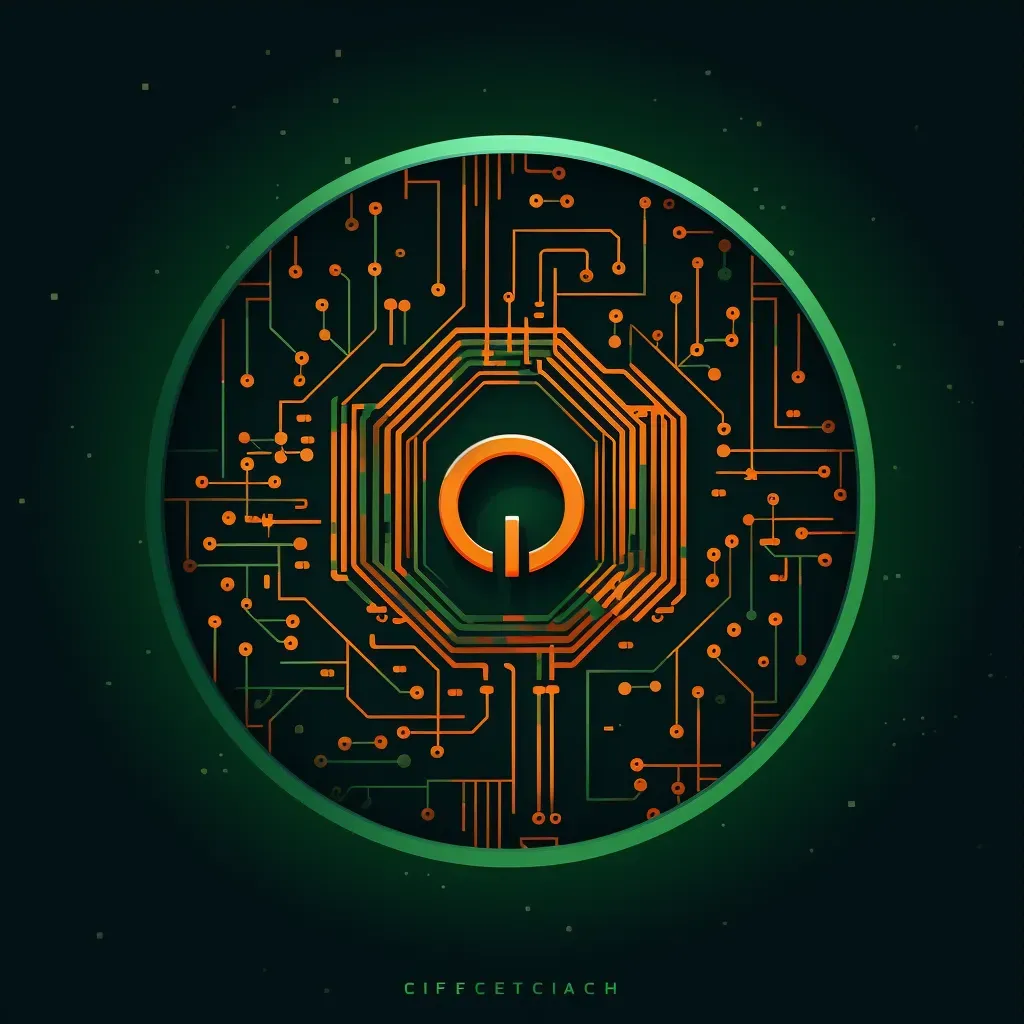 Retro-futuristic financial technology logo with green and orange colors on a dark background - Image 3