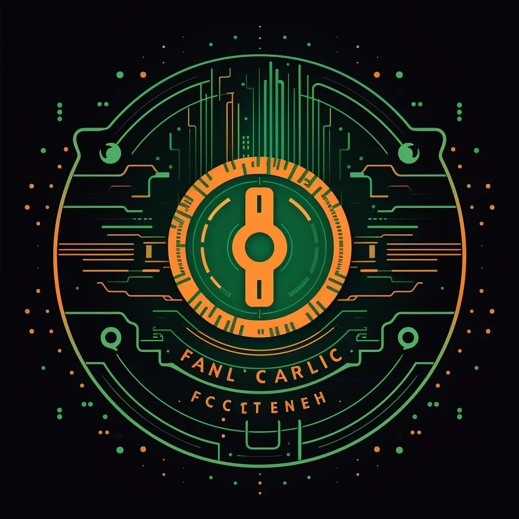 Retro-futuristic financial technology logo with green and orange colors on a dark background - Image 4