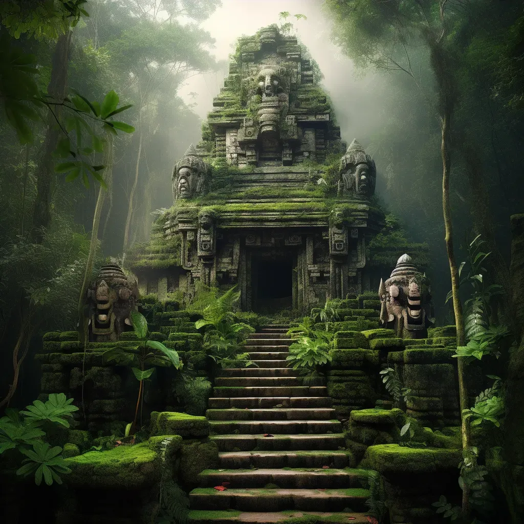 Ancient Mayan temple with towering steps in the dense jungle - Image 3