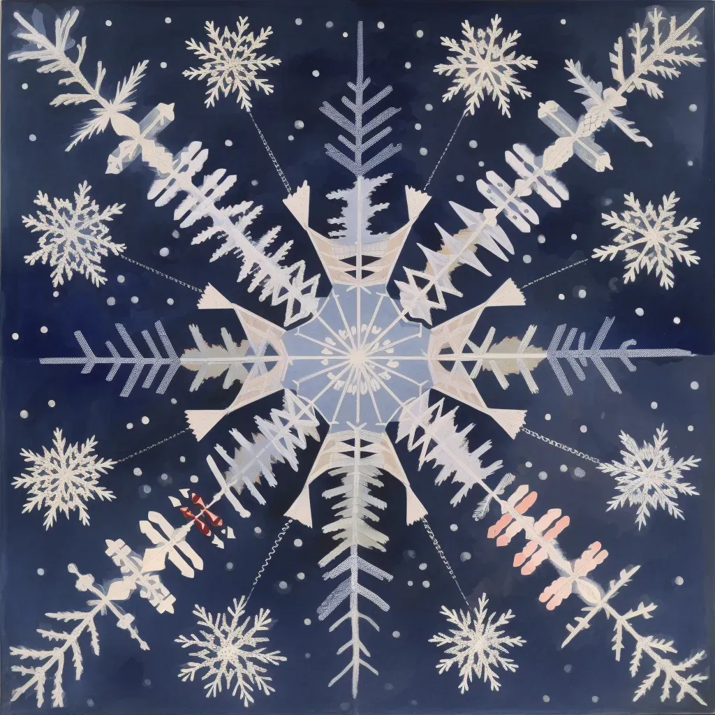 Field of perfect symmetrical snowflakes against a midnight blue backdrop - Image 1