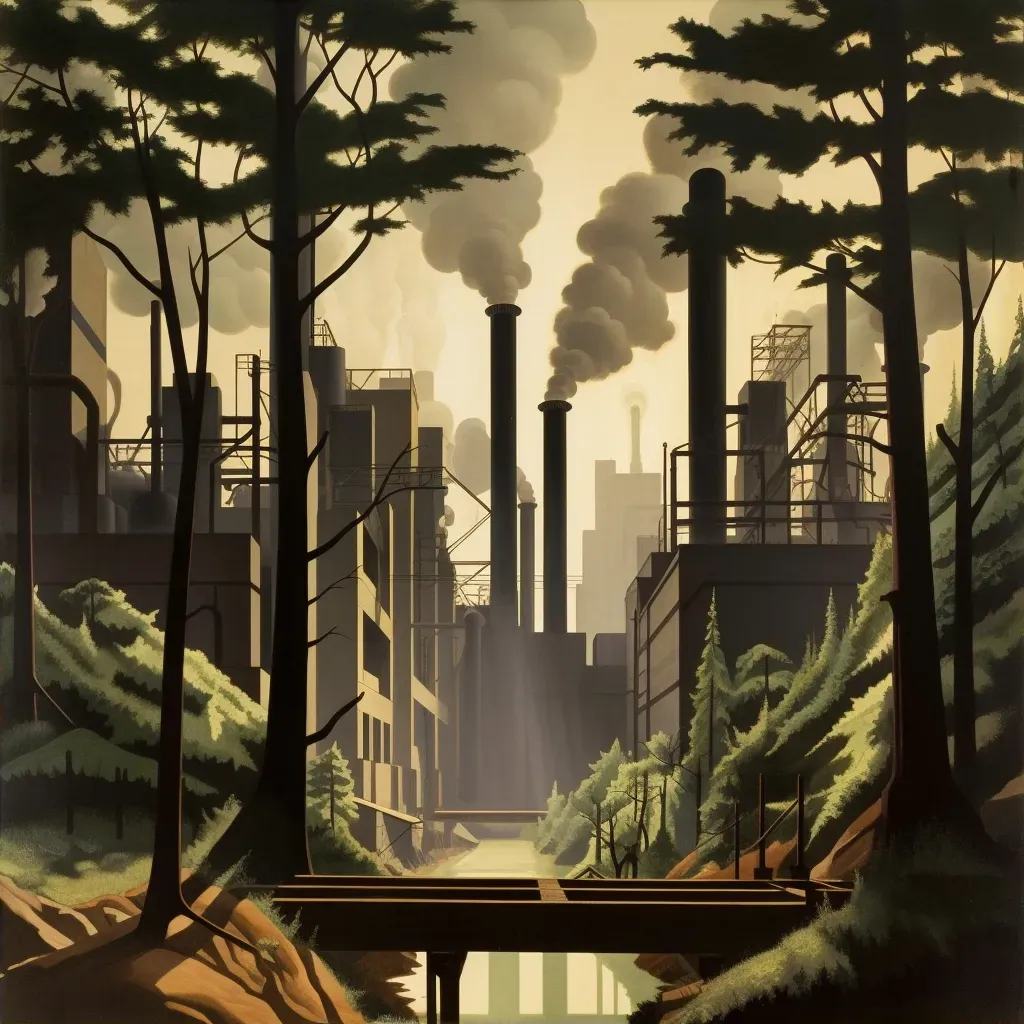 Contrast between polluted industrial landscape and thriving forest - Image 2