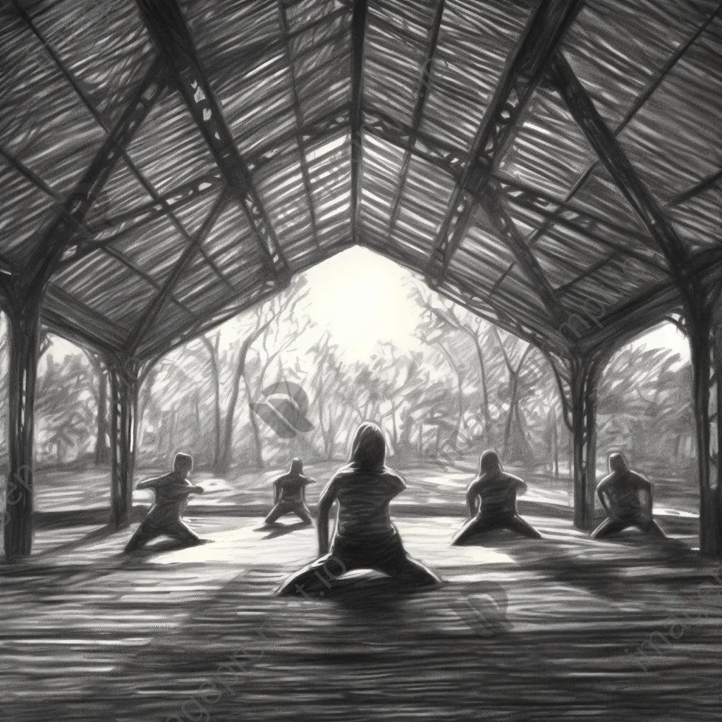 Yoga practice at sunrise captured in a delicate charcoal sketch - Image 3