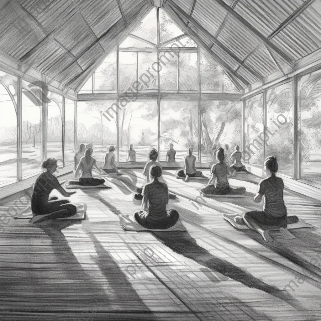 Yoga practice at sunrise captured in a delicate charcoal sketch - Image 4