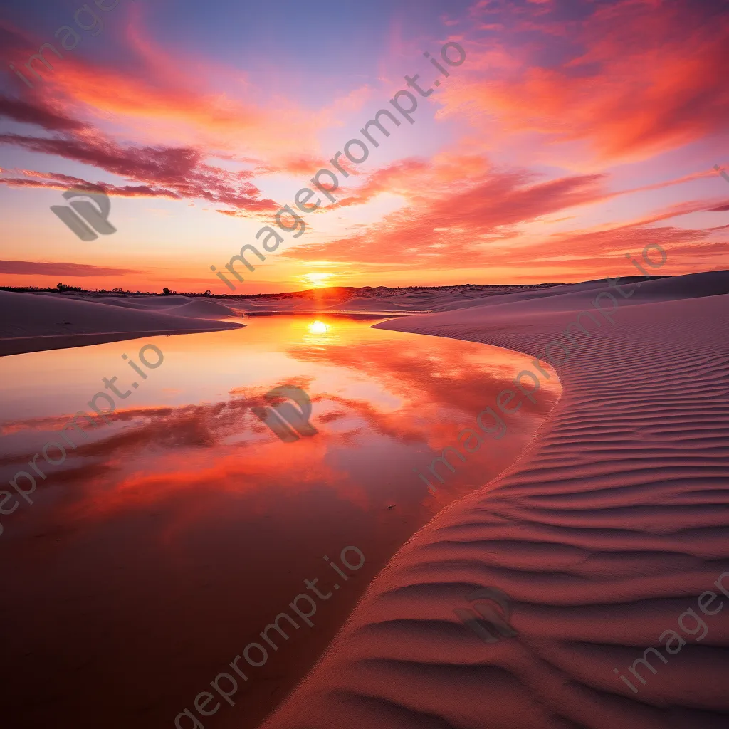 Sunrise over rolling sand dunes with vibrant colors - Image 1