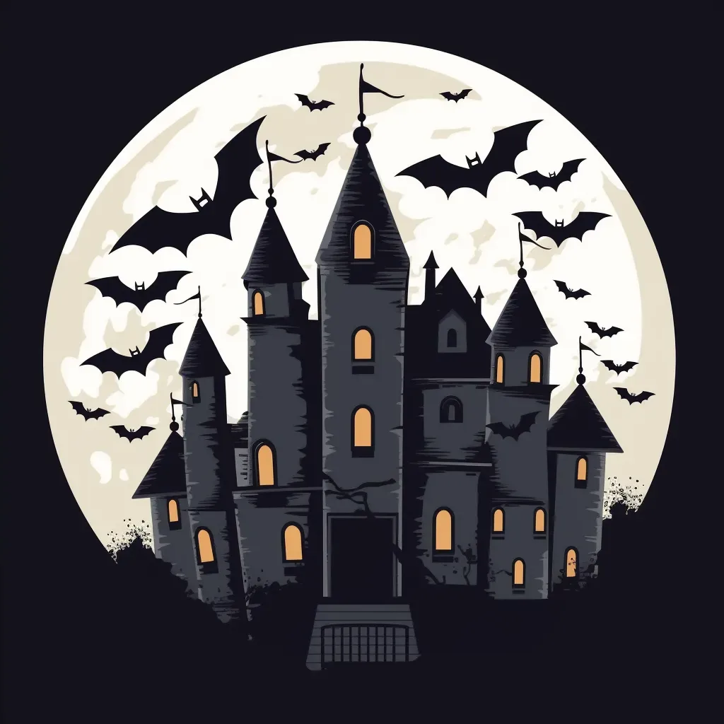 Spooky haunted castle on hilltop, bats, stormy sky Halloween logo - Image 4