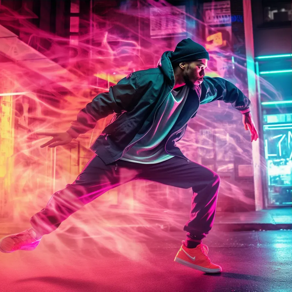 Hip-Hop dancer in baggy streetwear under neon lights - Image 3