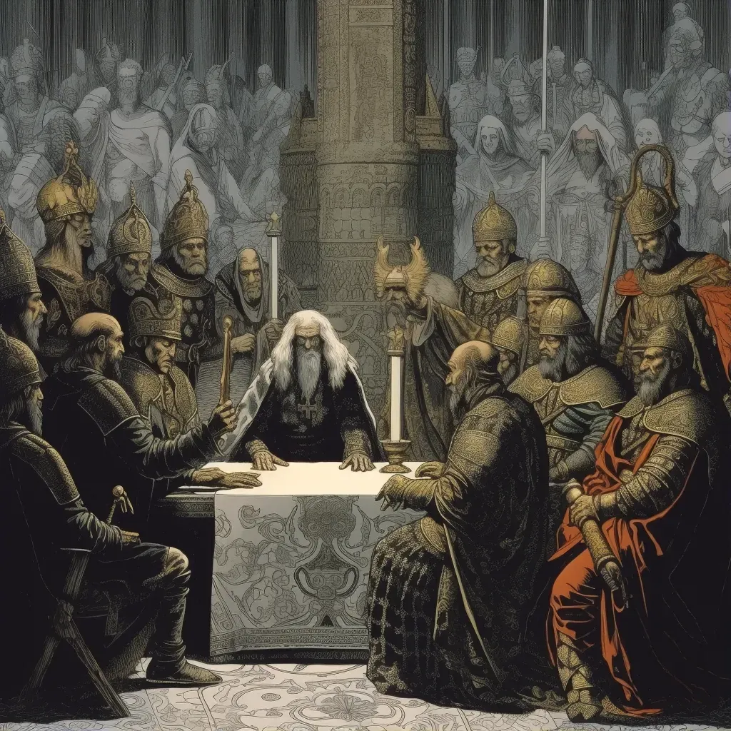 King John and barons engaging in the negotiation and signing of the Magna Carta - Image 1