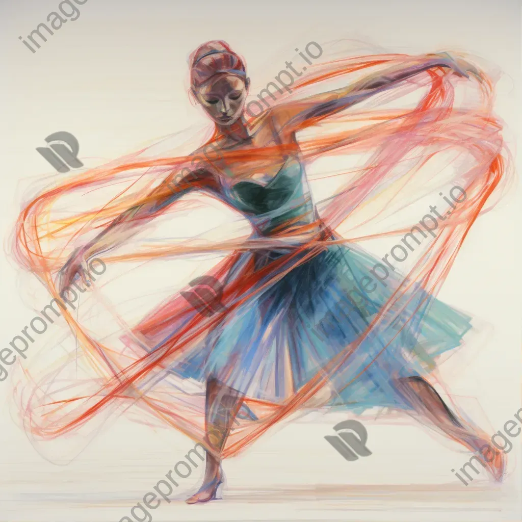 Rhythmic gymnastics performance captured in colored pencil drawing - Image 1