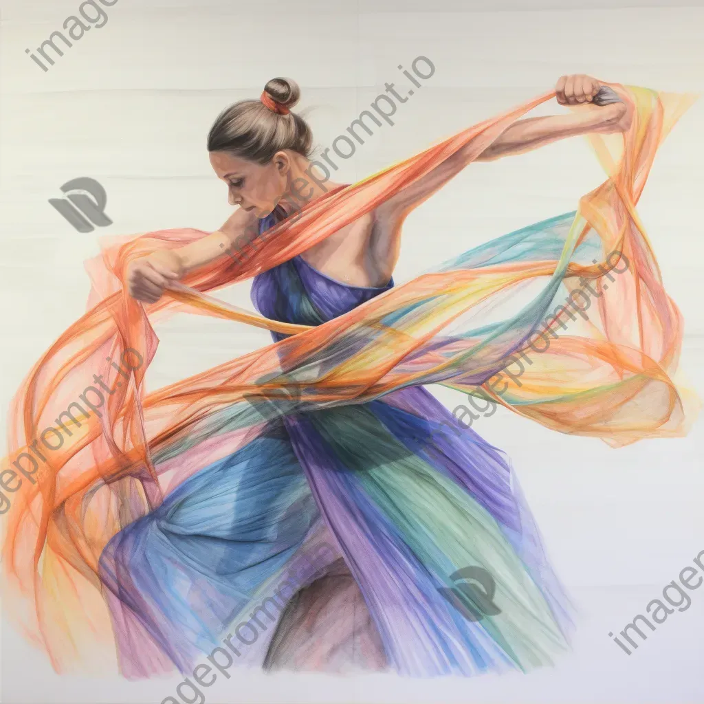 Rhythmic gymnastics performance captured in colored pencil drawing - Image 2