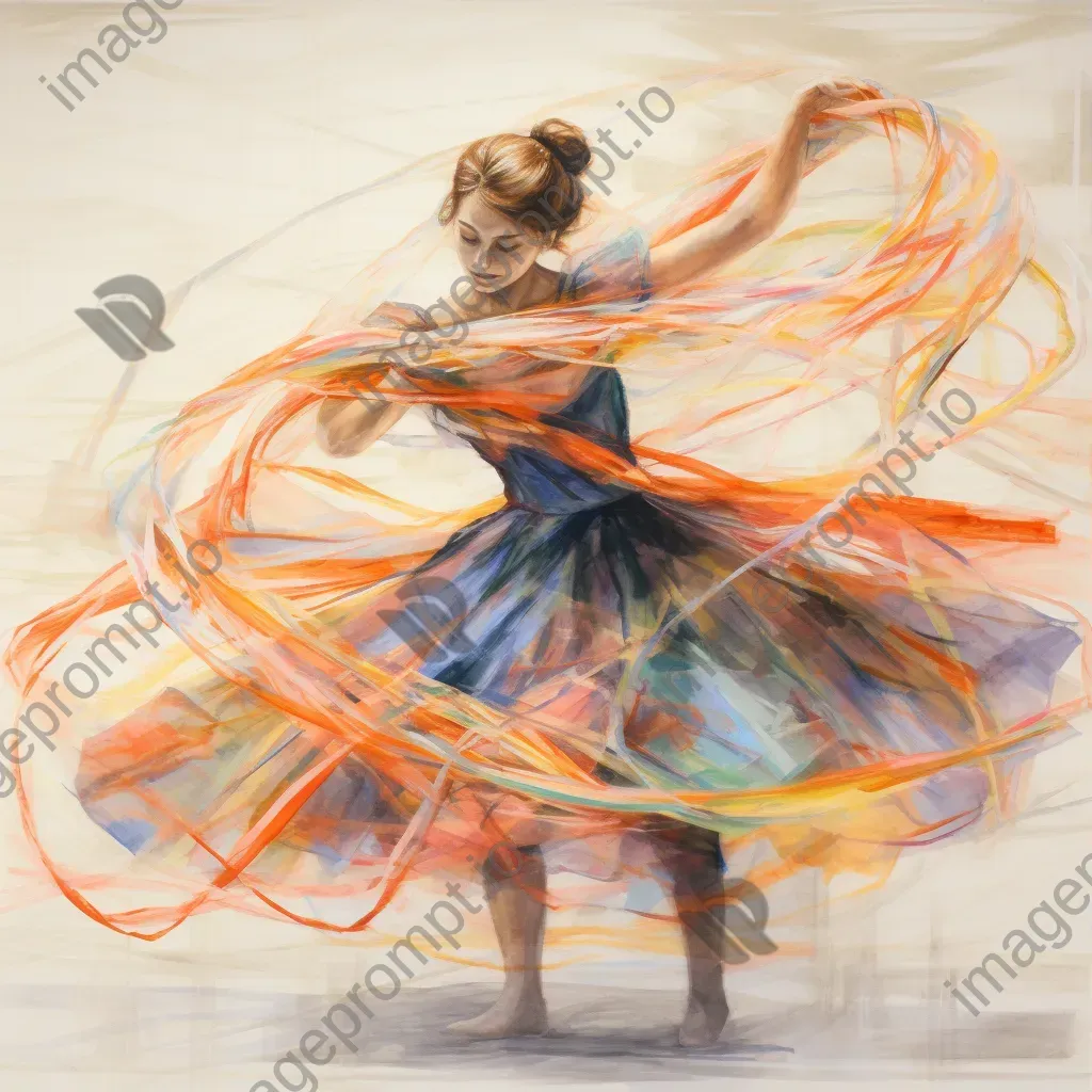 Rhythmic gymnastics performance captured in colored pencil drawing - Image 3