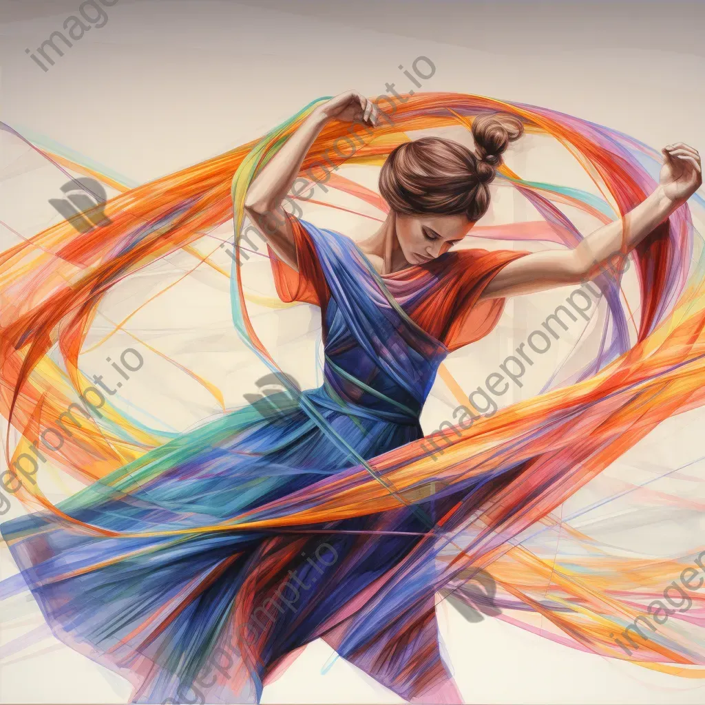 Rhythmic gymnastics performance captured in colored pencil drawing - Image 4