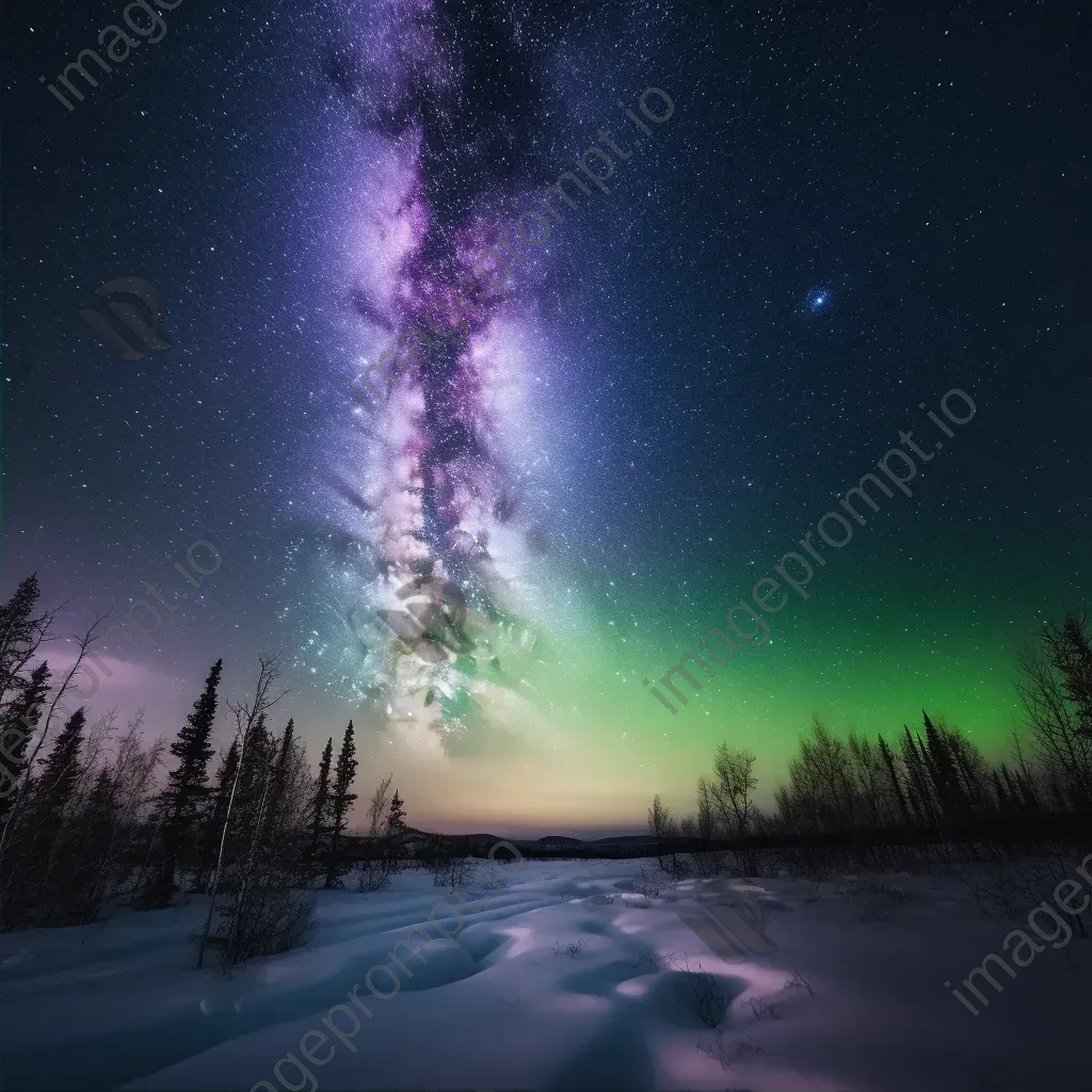 Milky Way galaxy with aurora borealis and snowy landscape - Image 2