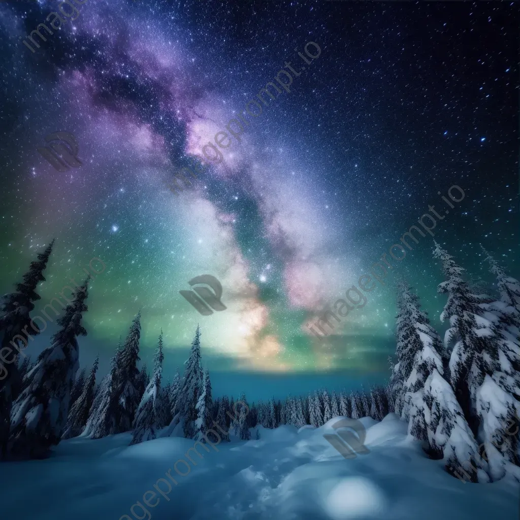 Milky Way galaxy with aurora borealis and snowy landscape - Image 3