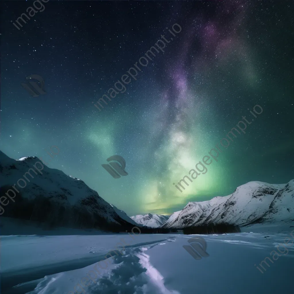 Milky Way galaxy with aurora borealis and snowy landscape - Image 4