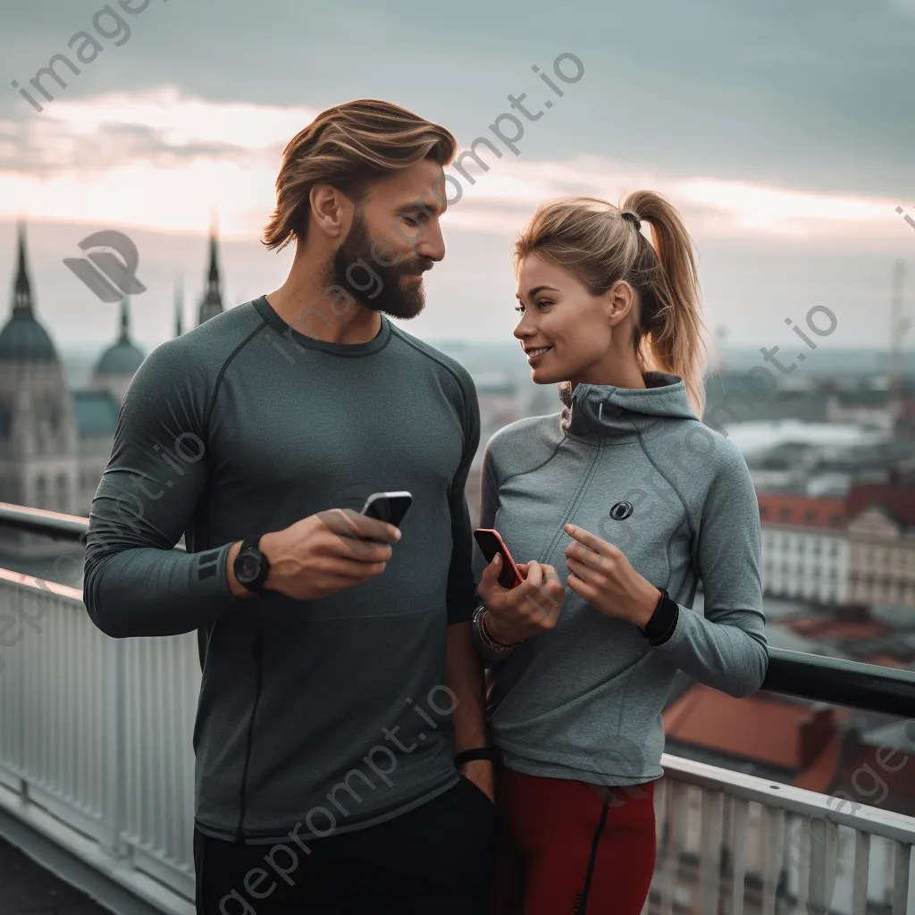 Young couple exploring city using smart fitness trackers - Image 2