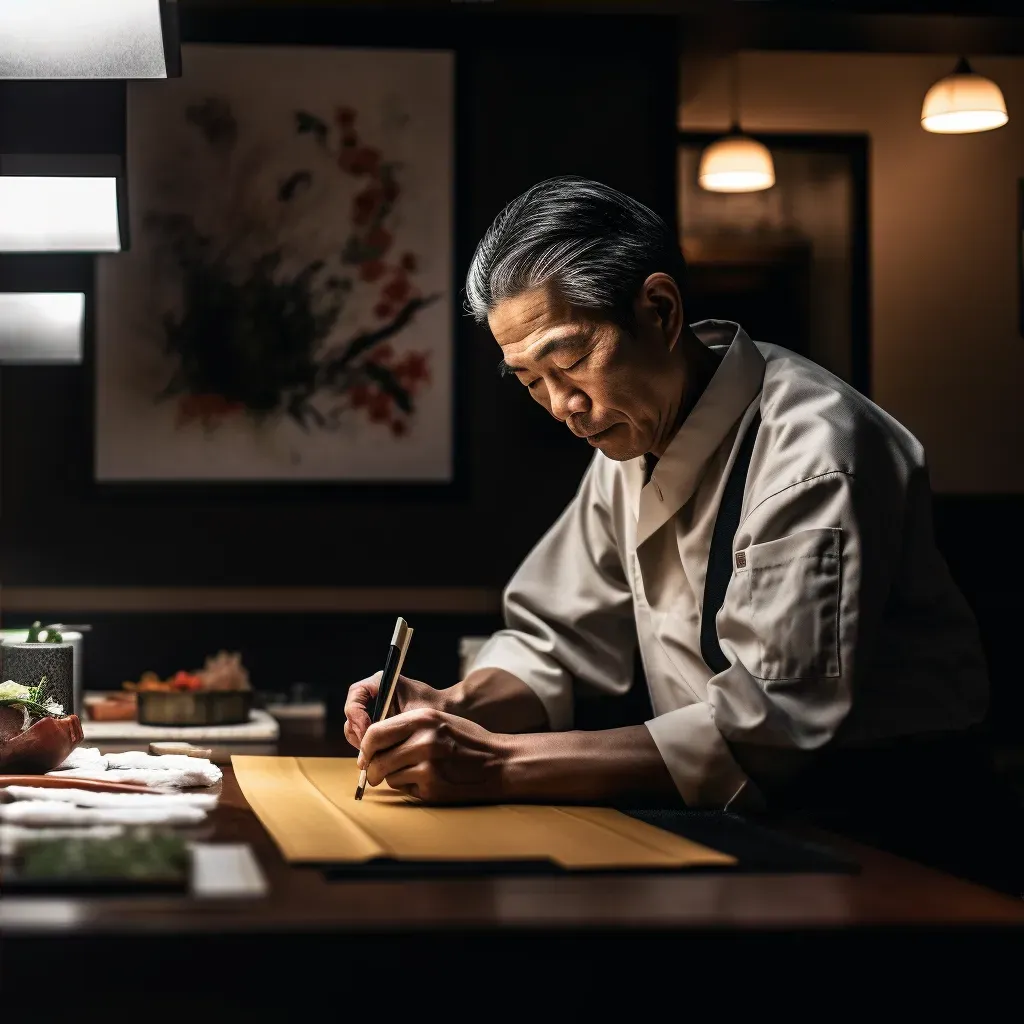 Sushi Chef at Work in Japanese Restaurant