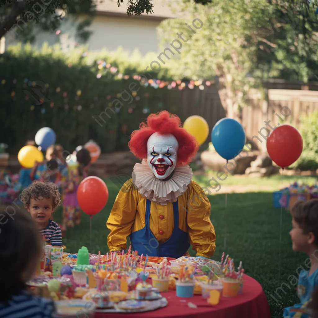 A colorful backyard birthday party with a clown entertaining children. - Image 2