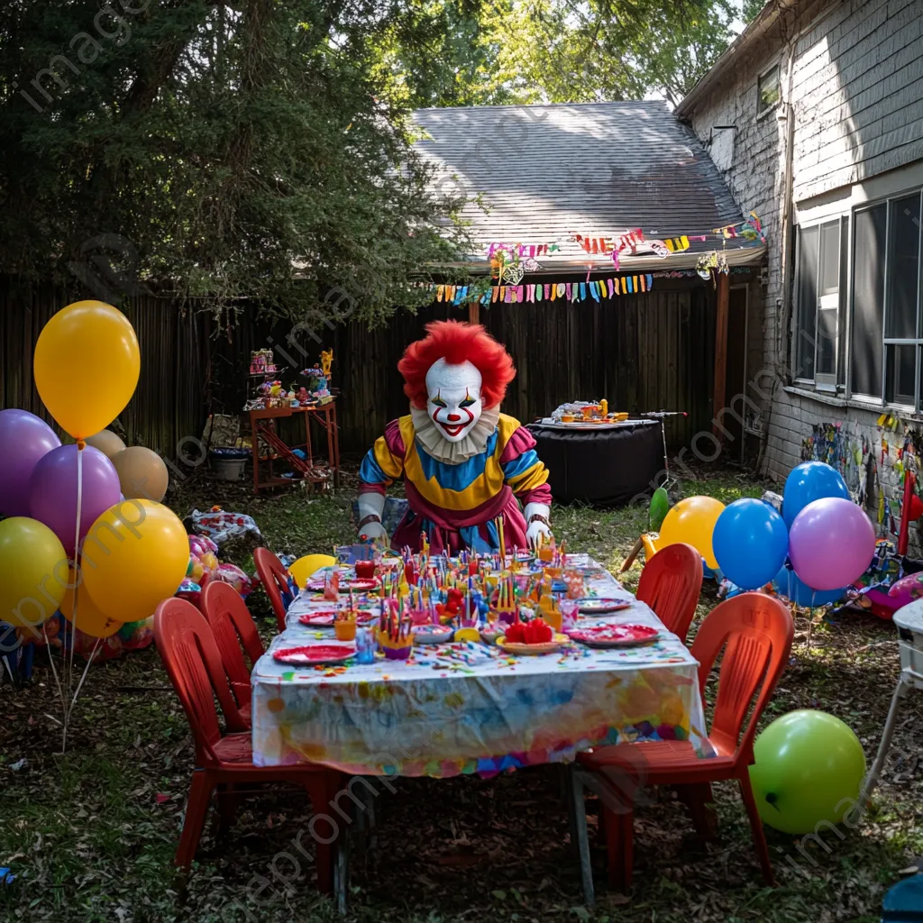 A colorful backyard birthday party with a clown entertaining children. - Image 3