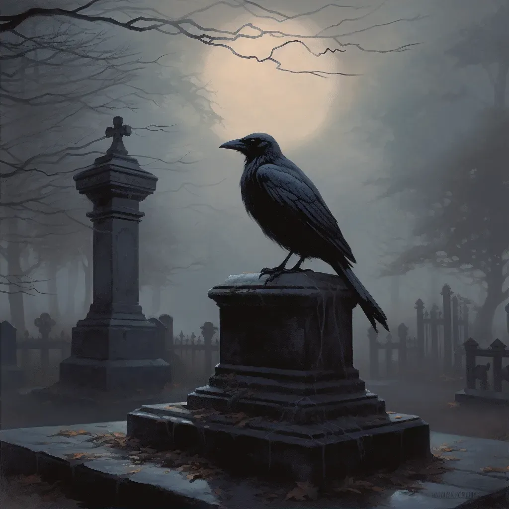 Image of a moonlit graveyard scene with mist and a solitary raven - Image 2