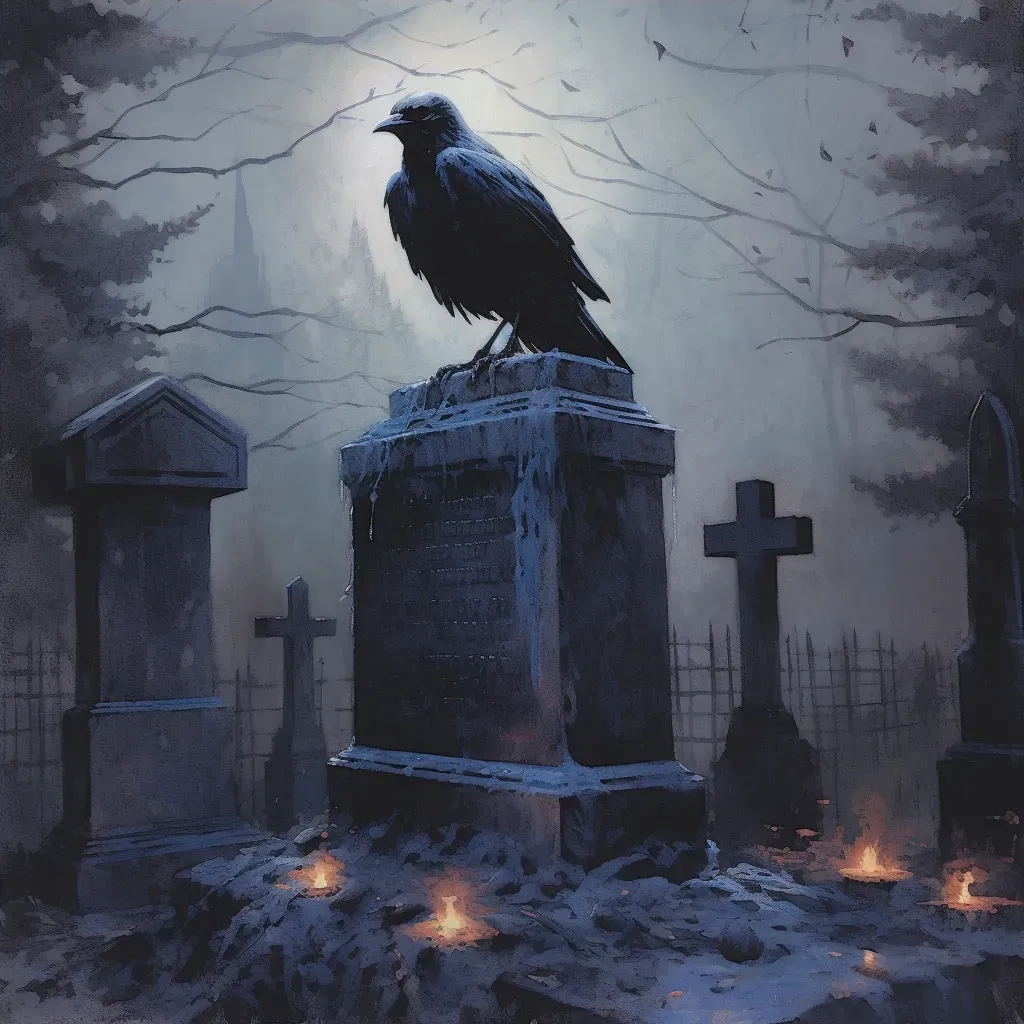 Image of a moonlit graveyard scene with mist and a solitary raven - Image 4