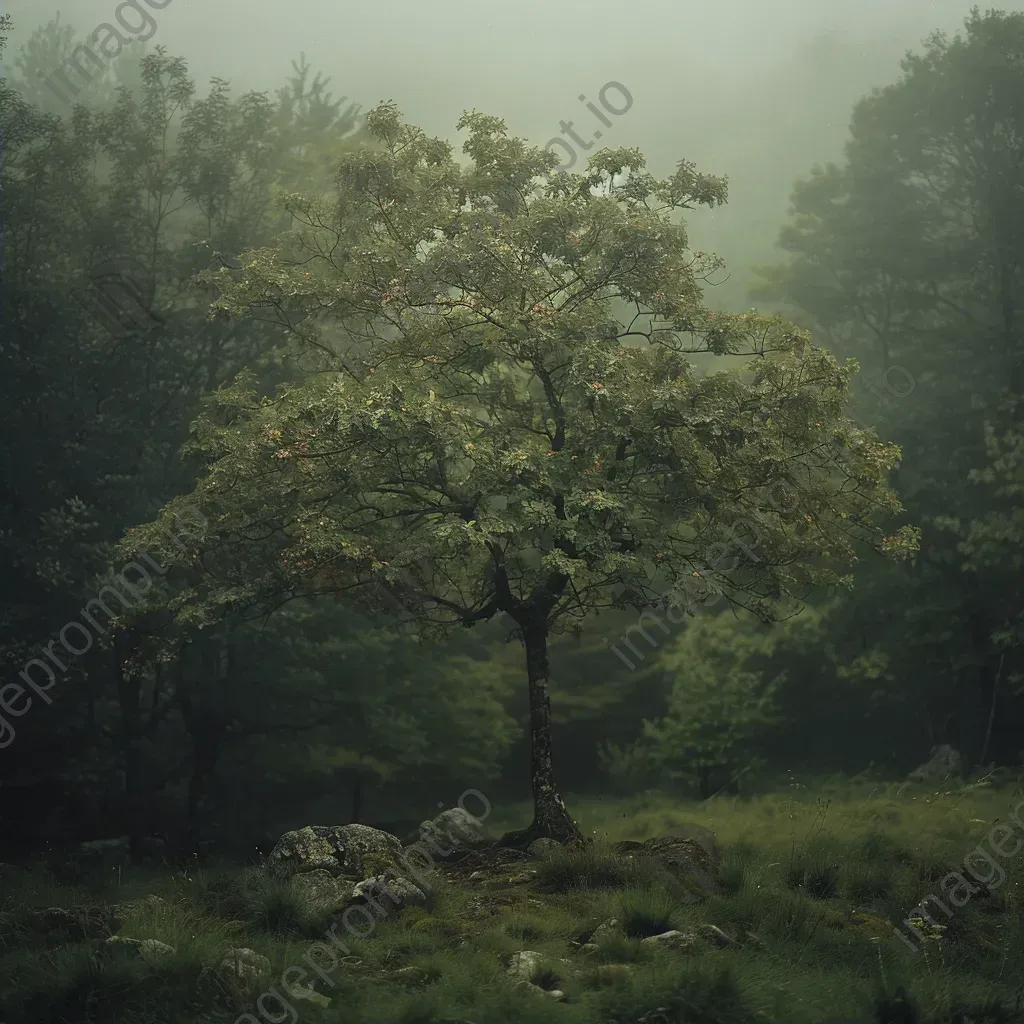 Single tree in misty forest clearing shot on Fujifilm GFX 100S - Image 2