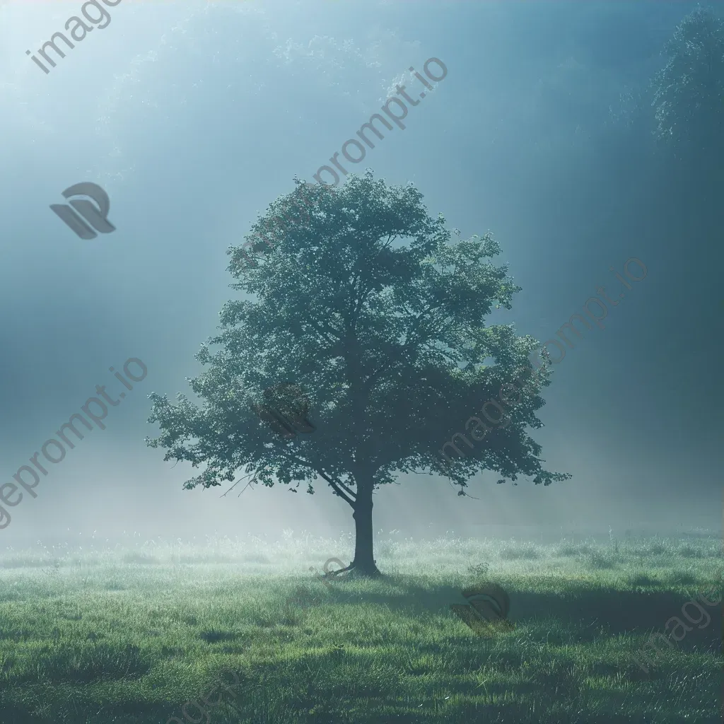 Single tree in misty forest clearing shot on Fujifilm GFX 100S - Image 3