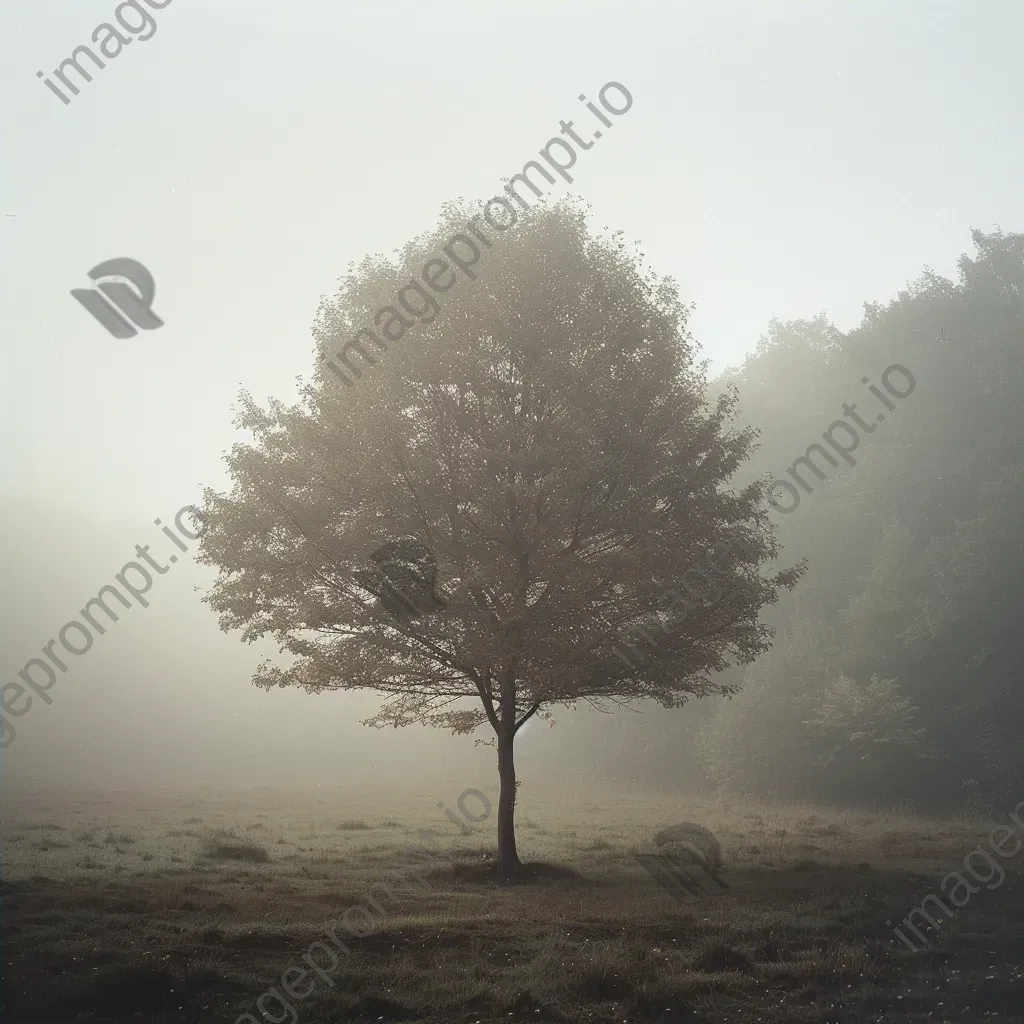 Single tree in misty forest clearing shot on Fujifilm GFX 100S - Image 4