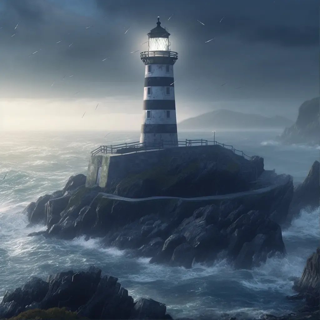 Mysterious lighthouse guiding through mystical mists - Image 1