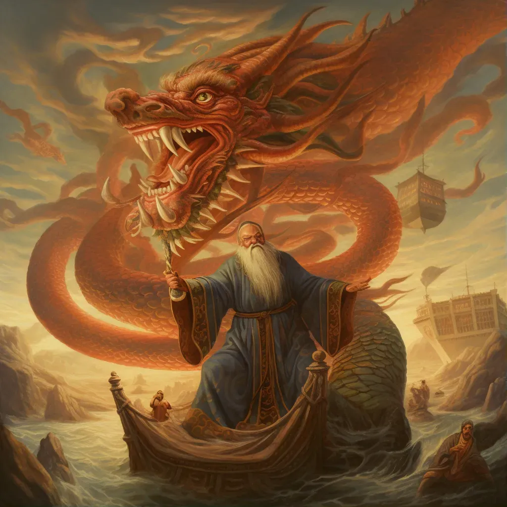 Illustration of a Chinese dragon pursuing the pearl of wisdom - Image 1