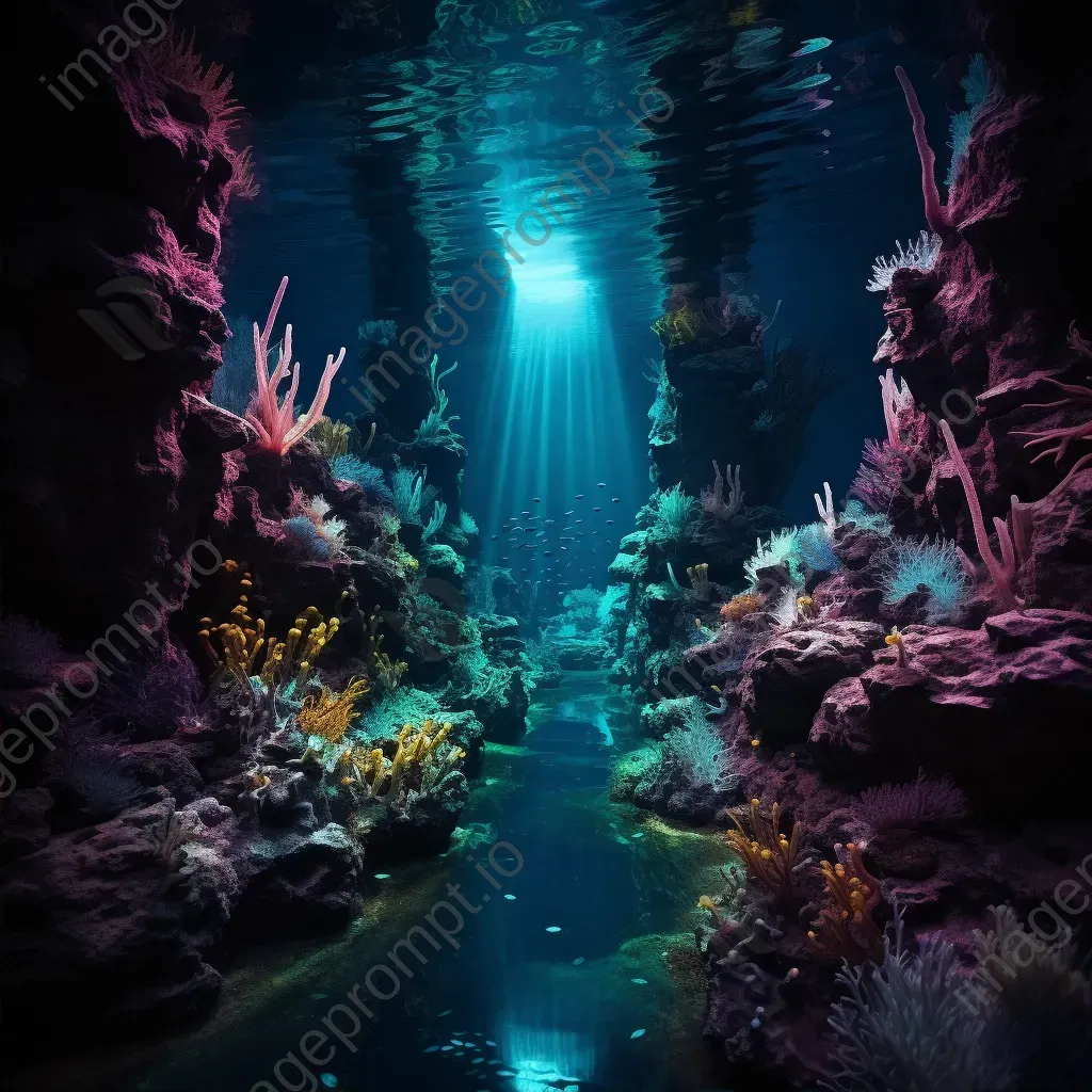 Enchanted underwater grotto with bioluminescent creatures - Image 2