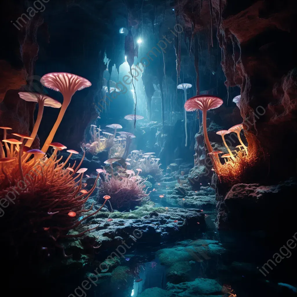 Enchanted underwater grotto with bioluminescent creatures - Image 3