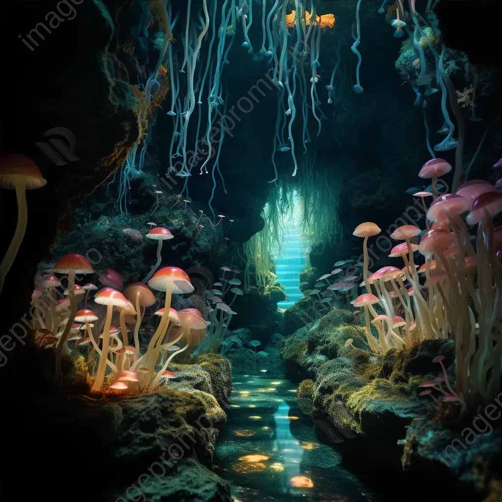 Enchanted underwater grotto with bioluminescent creatures - Image 4