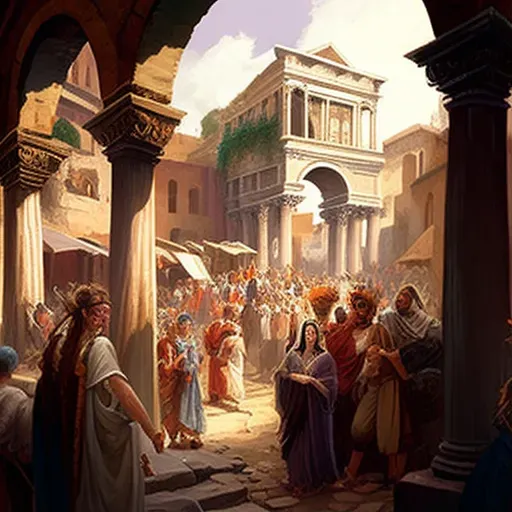 Illustration of bustling ancient Roman Forum with people in period attire - Image 1