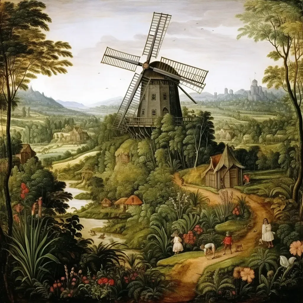 Image of a Dutch windmill in an Indonesian terraced rice field setting - Image 3