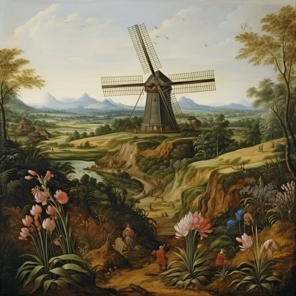 Image of a Dutch windmill in an Indonesian terraced rice field setting - Image 4