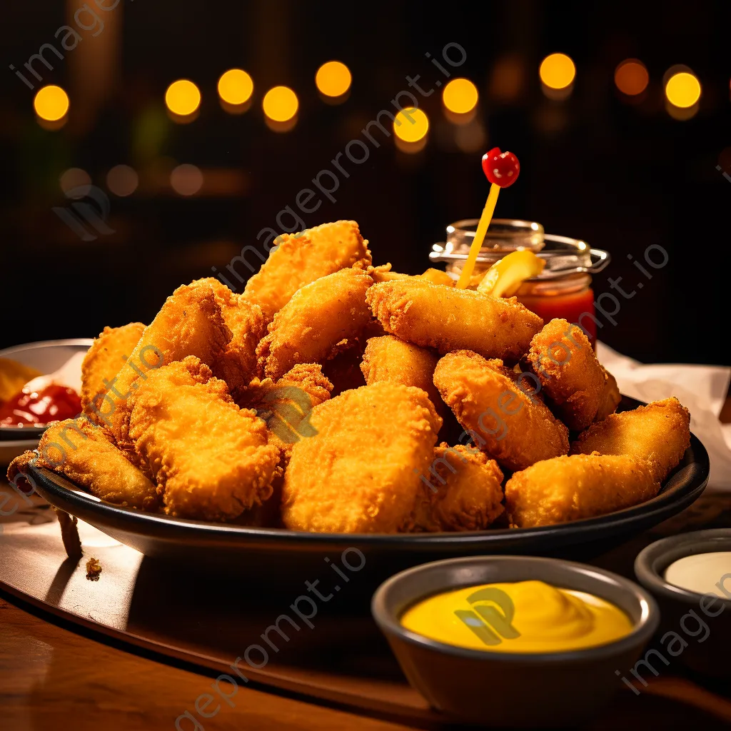 Plate of chicken nuggets with dipping sauces - Image 1