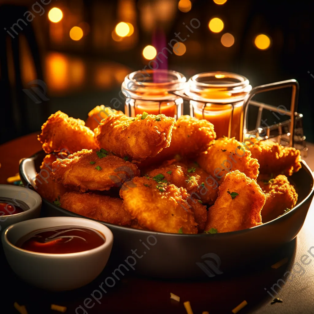 Plate of chicken nuggets with dipping sauces - Image 3