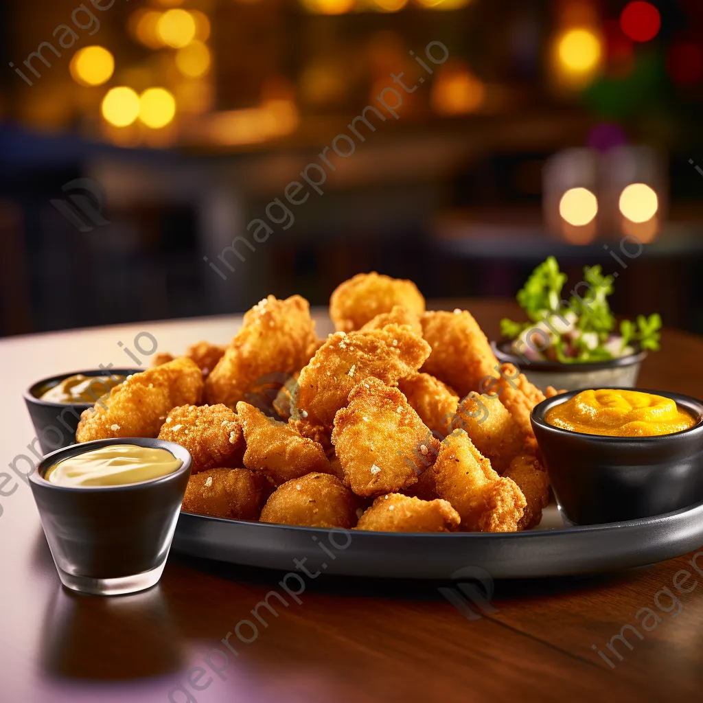 Plate of chicken nuggets with dipping sauces - Image 4